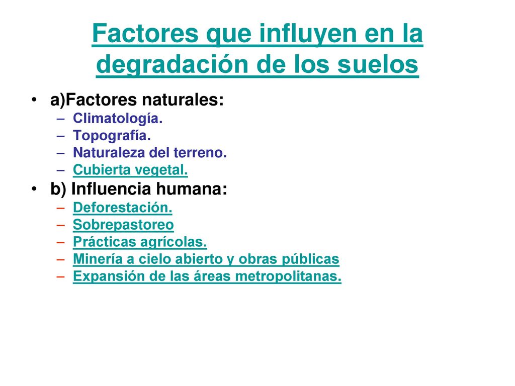 Factores que influyen en la degradación de los suelos