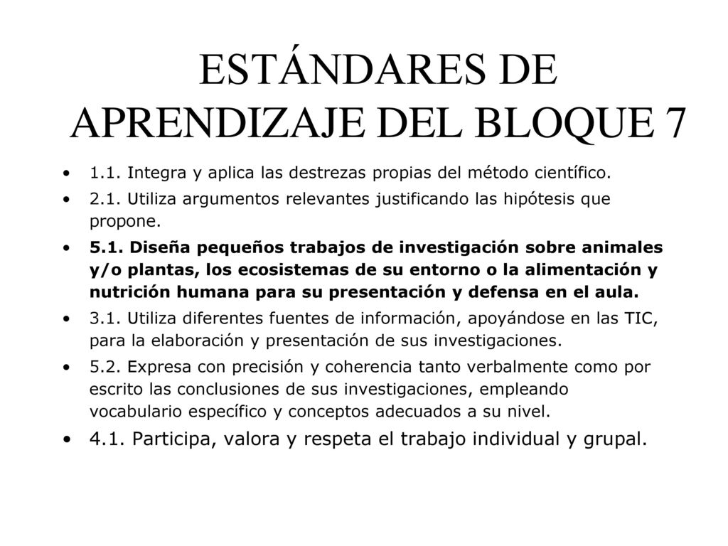ESTÁNDARES DE APRENDIZAJE DEL BLOQUE 7