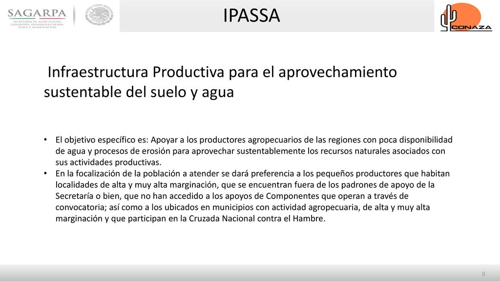 IPASSA Infraestructura Productiva para el aprovechamiento sustentable del suelo y agua.