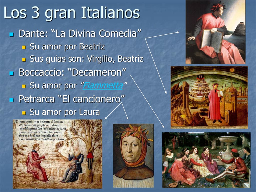Los 3 gran Italianos Dante: La Divina Comedia Boccaccio: Decameron