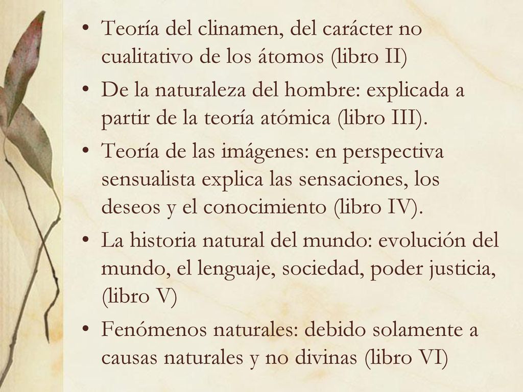 Teoría del clinamen, del carácter no cualitativo de los átomos (libro II)