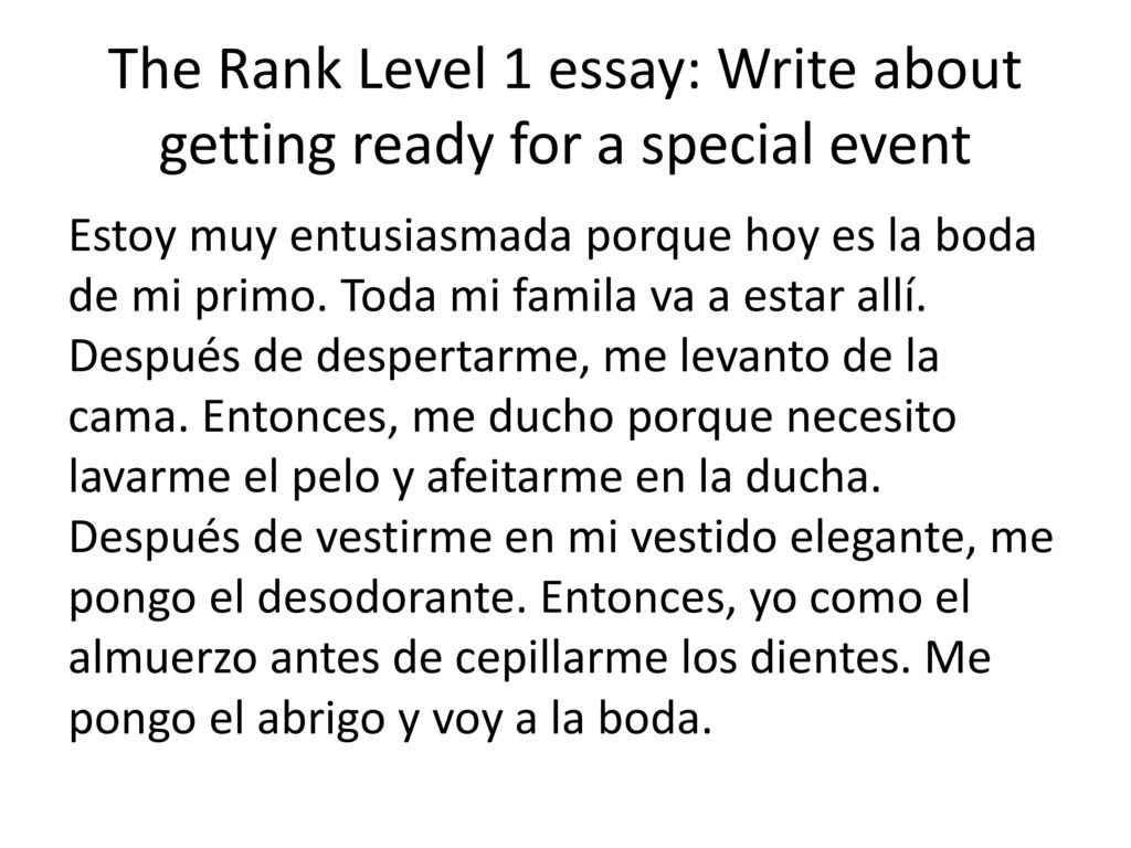 The Rank Level 1 essay: Write about getting ready for a special event