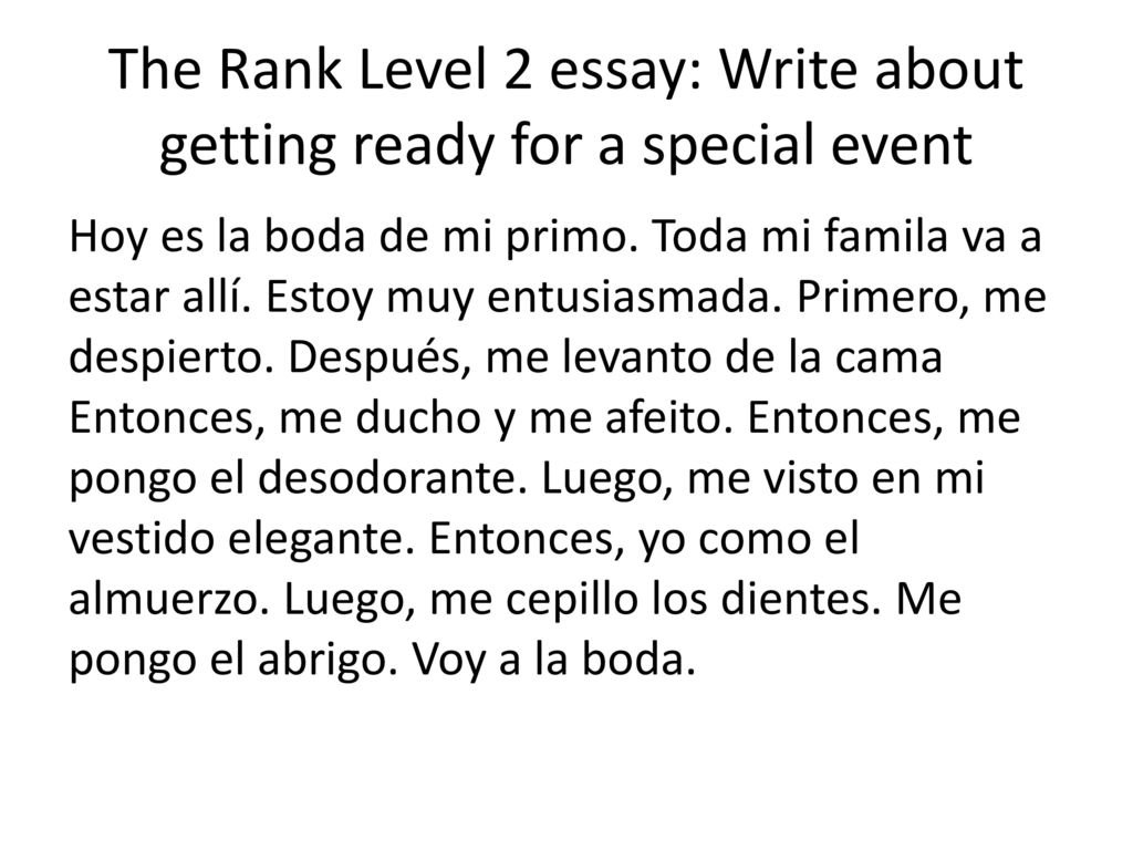 The Rank Level 2 essay: Write about getting ready for a special event