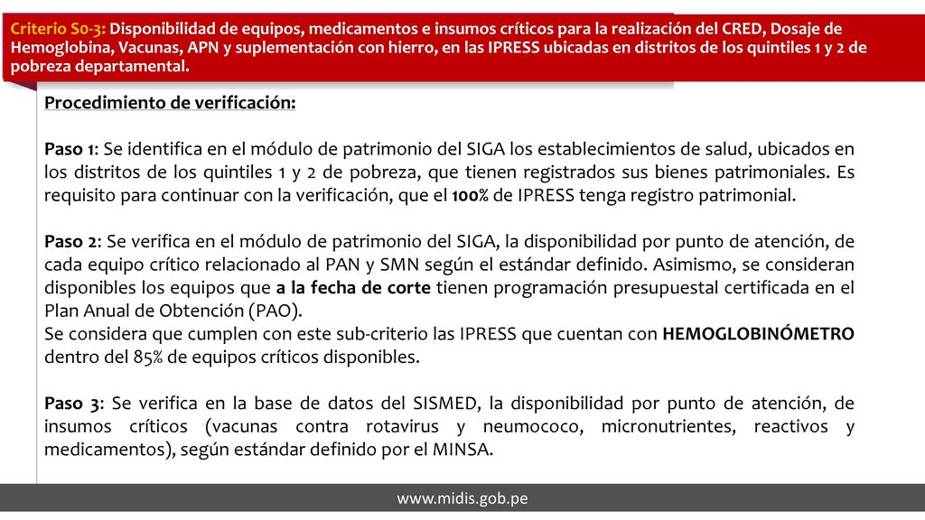 Criterio S0-2: IPRESS ubicadas en distritos de los quintiles 1 y 2 de pobreza del departamento, con disponibilidad aceptable de suplemento de hierro en gotas.