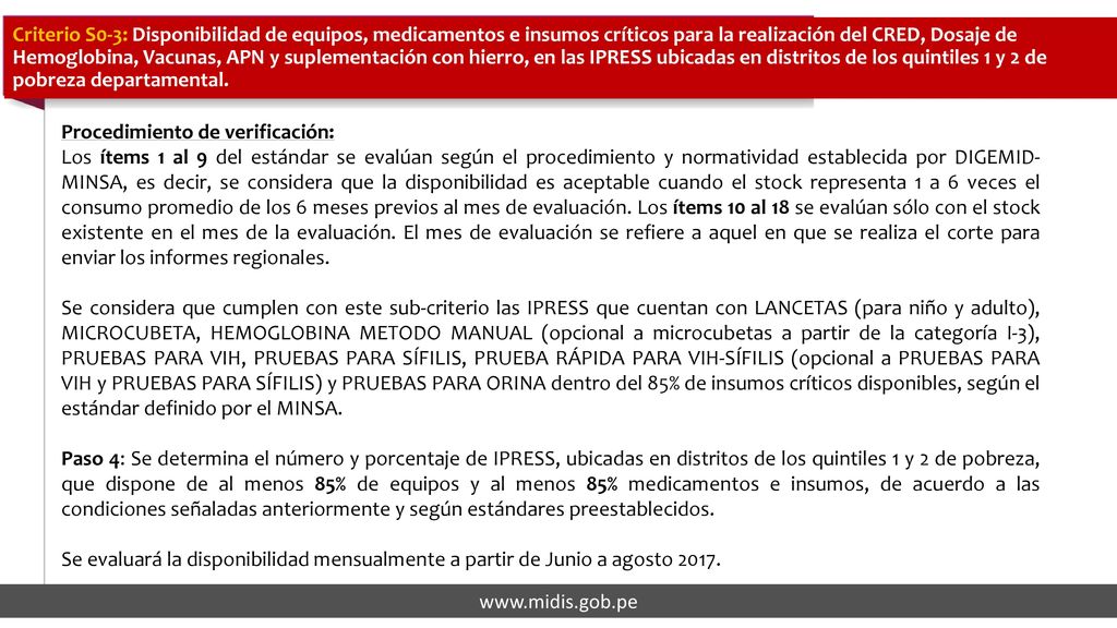 Criterio S0-2: IPRESS ubicadas en distritos de los quintiles 1 y 2 de pobreza del departamento, con disponibilidad aceptable de suplemento de hierro en gotas.