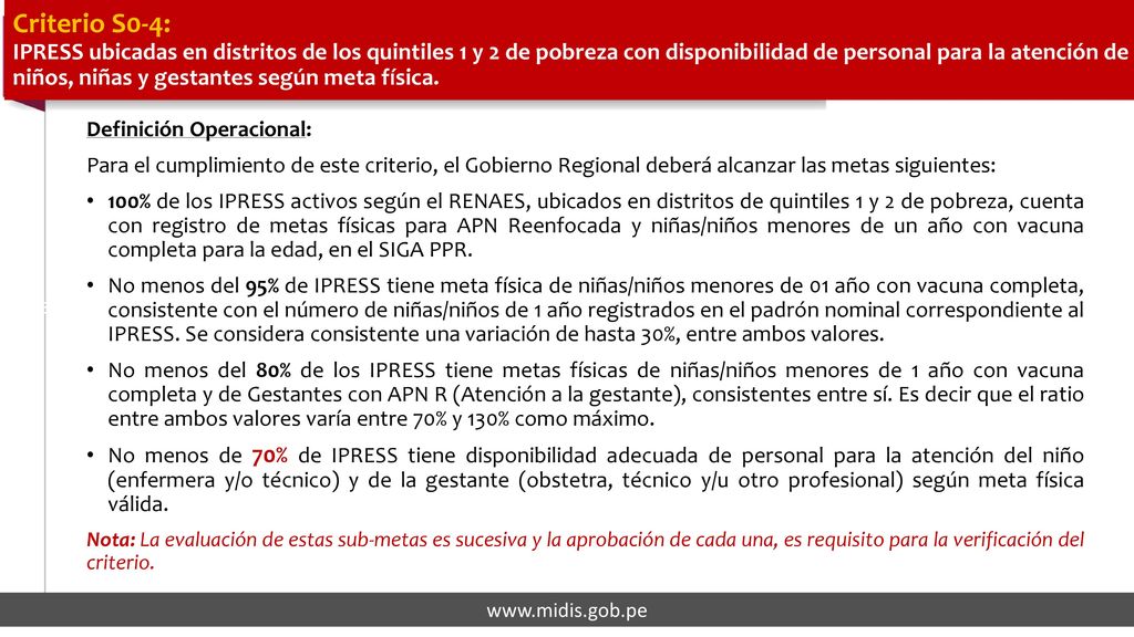 Criterio S0-3: Disponibilidad de equipos, medicamentos e insumos críticos para la realización del CRED, Dosaje de Hemoglobina, Vacunas, APN y suplementación con hierro, en las IPRESS ubicadas en distritos de los quintiles 1 y 2 de pobreza departamental.