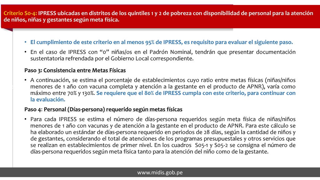 Criterio S0-3: Disponibilidad de equipos, medicamentos e insumos críticos para la realización del CRED, Dosaje de Hemoglobina, Vacunas, APN y suplementación con hierro, en las IPRESS ubicadas en distritos de los quintiles 1 y 2 de pobreza departamental.