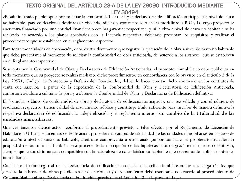 TEXTO ORIGINAL DEL ARTÍCULO 28-A DE LA LEY INTRODUCIDO MEDIANTE LEY 30494