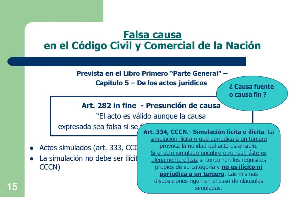 Falsa causa en el Código Civil y Comercial de la Nación