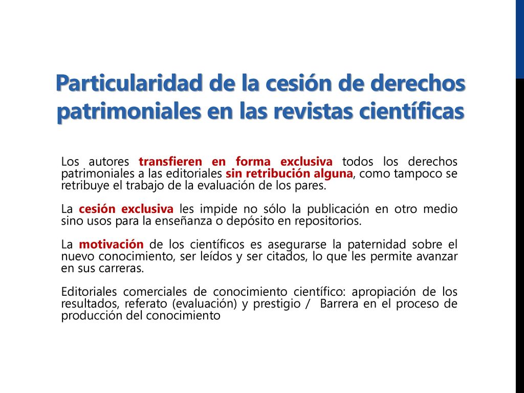 Particularidad de la cesión de derechos patrimoniales en las revistas científicas