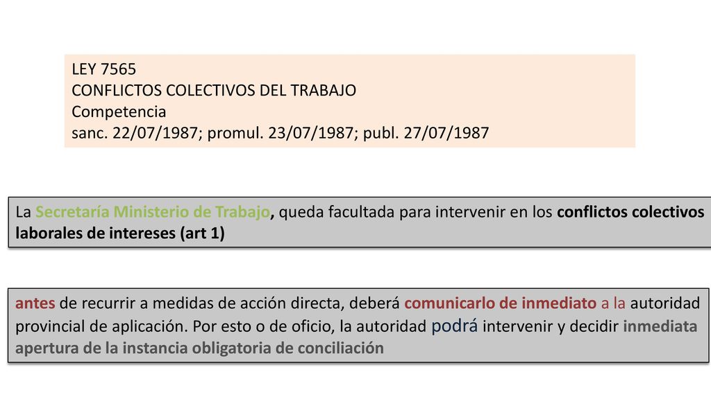 LEY 7565 CONFLICTOS COLECTIVOS DEL TRABAJO. Competencia. sanc. 22/07/1987; promul. 23/07/1987; publ. 27/07/1987.