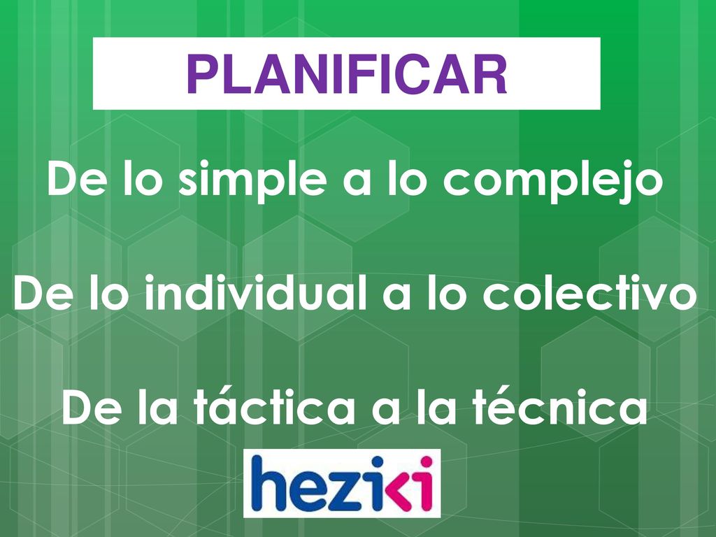 PLANIFICAR De lo simple a lo complejo De lo individual a lo colectivo