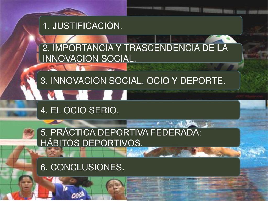 1. JUSTIFICACIÓN. 2. IMPORTANCIA Y TRASCENDENCIA DE LA INNOVACION SOCIAL. 3. INNOVACION SOCIAL, OCIO Y DEPORTE.
