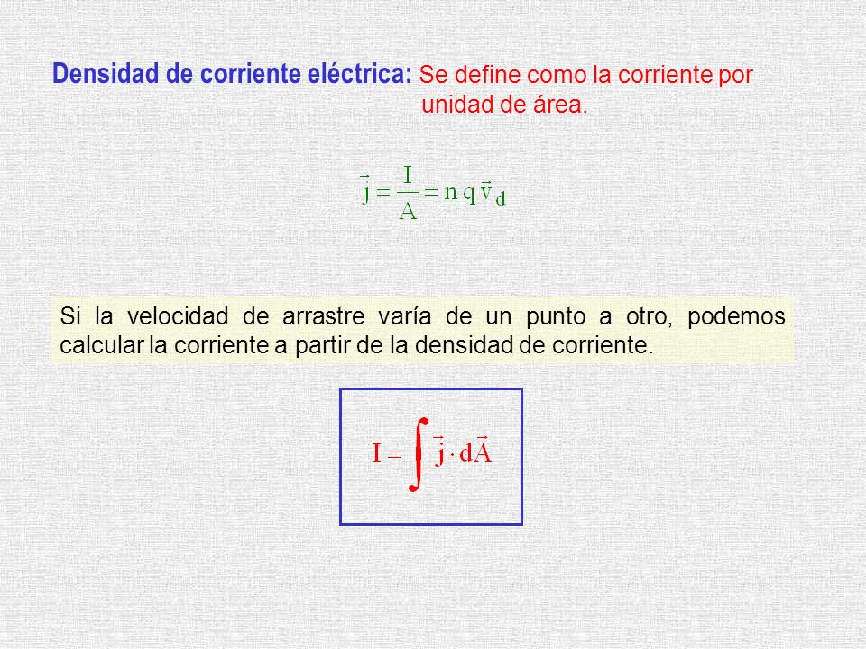 Densidad de corriente eléctrica: Se define como la corriente por unidad de área.