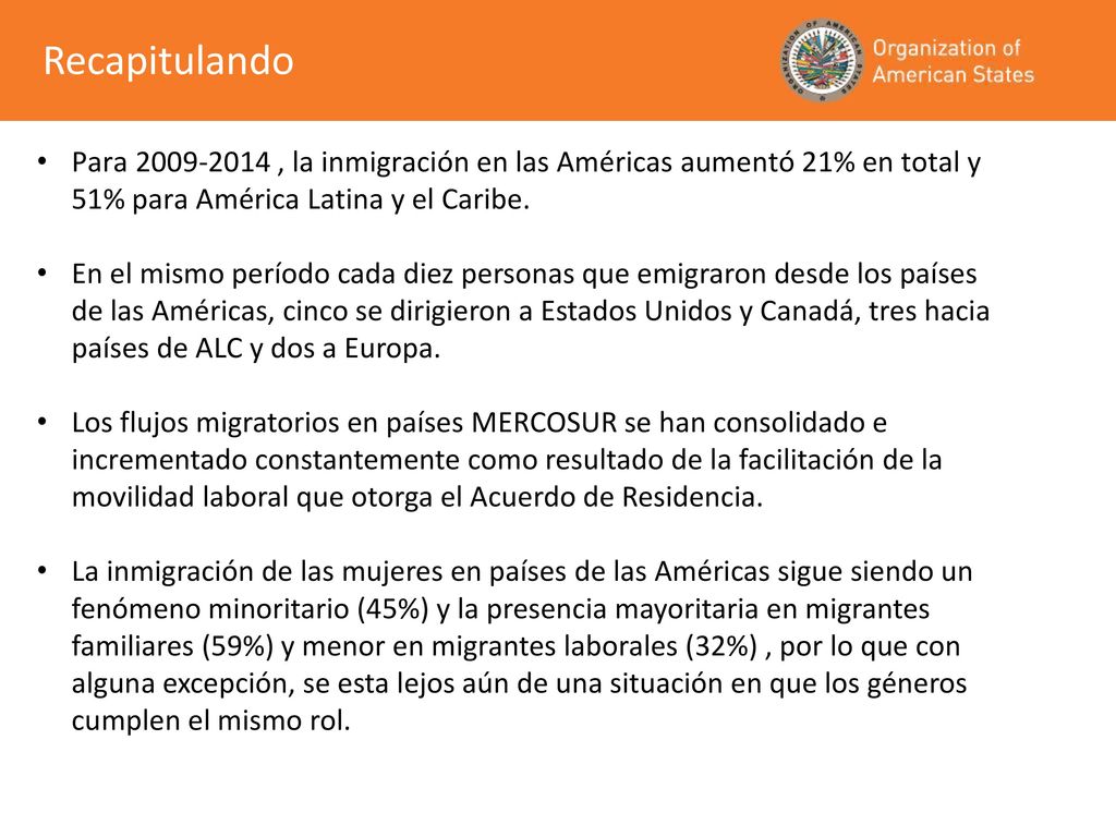 Recapitulando Para , la inmigración en las Américas aumentó 21% en total y 51% para América Latina y el Caribe.