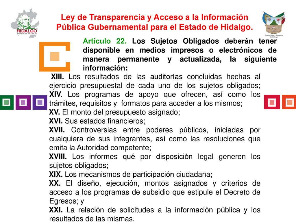 Ley de Transparencia y Acceso a la Información Pública Gubernamental para el Estado de Hidalgo.