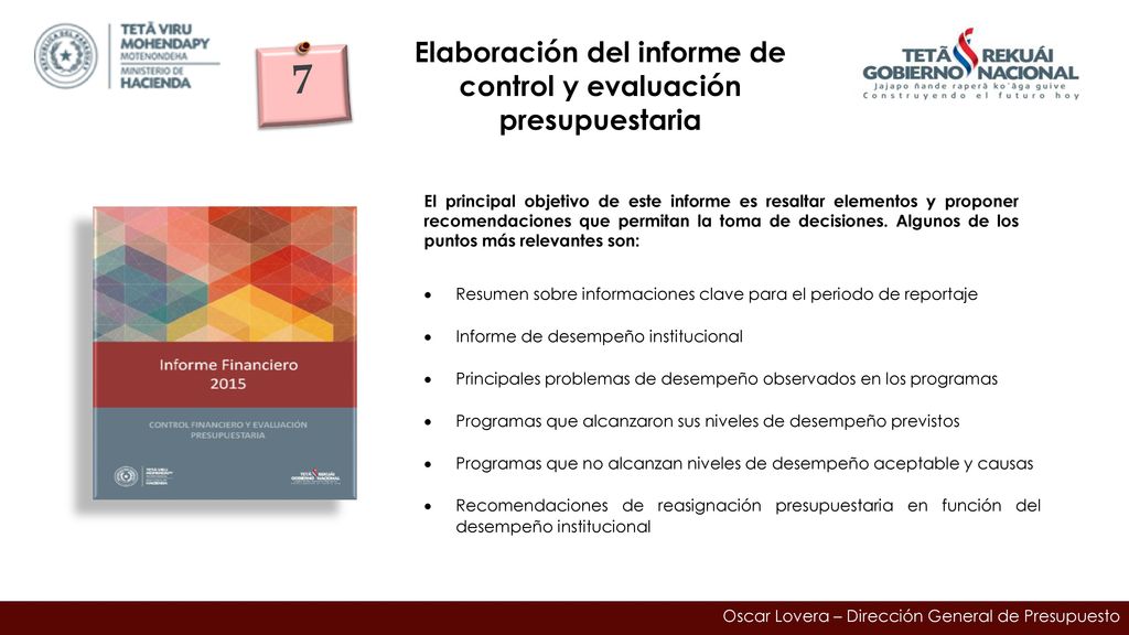 Elaboración del informe de control y evaluación presupuestaria