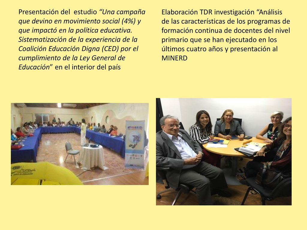 Elaboración TDR investigación Análisis de las características de los programas de formación continua de docentes del nivel primario que se han ejecutado en los últimos cuatro años y presentación al MINERD