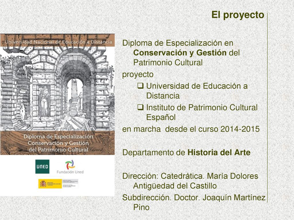 El proyecto Diploma de Especialización en Conservación y Gestión del Patrimonio Cultural. proyecto.