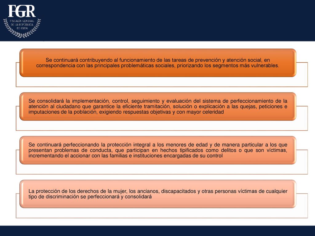 Se continuará contribuyendo al funcionamiento de las tareas de prevención y atención social, en correspondencia con las principales problemáticas sociales, priorizando los segmentos más vulnerables.
