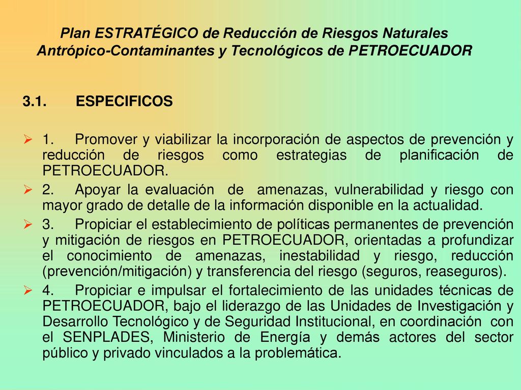 Plan ESTRATÉGICO de Reducción de Riesgos Naturales Antrópico-Contaminantes y Tecnológicos de PETROECUADOR