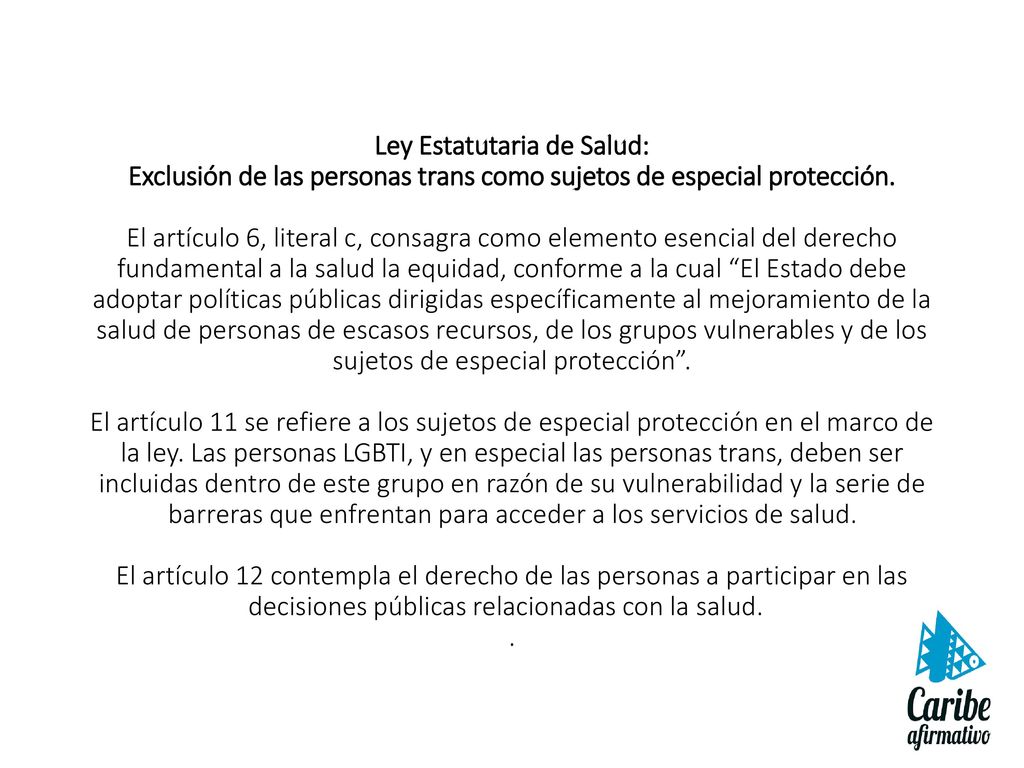 Ley Estatutaria de Salud: Exclusión de las personas trans como sujetos de especial protección.