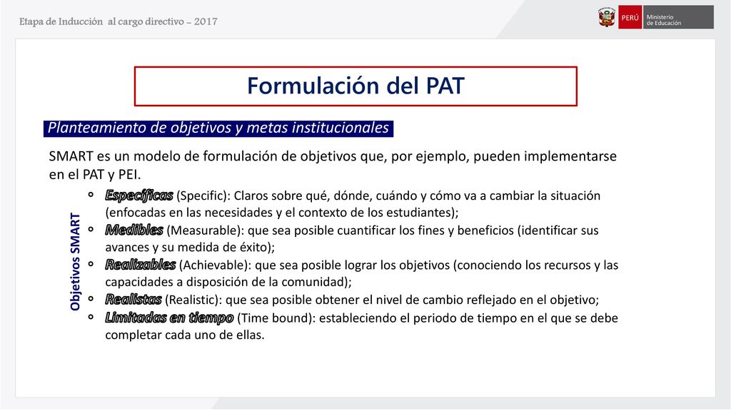 Formulación del PAT Planteamiento de objetivos y metas institucionales