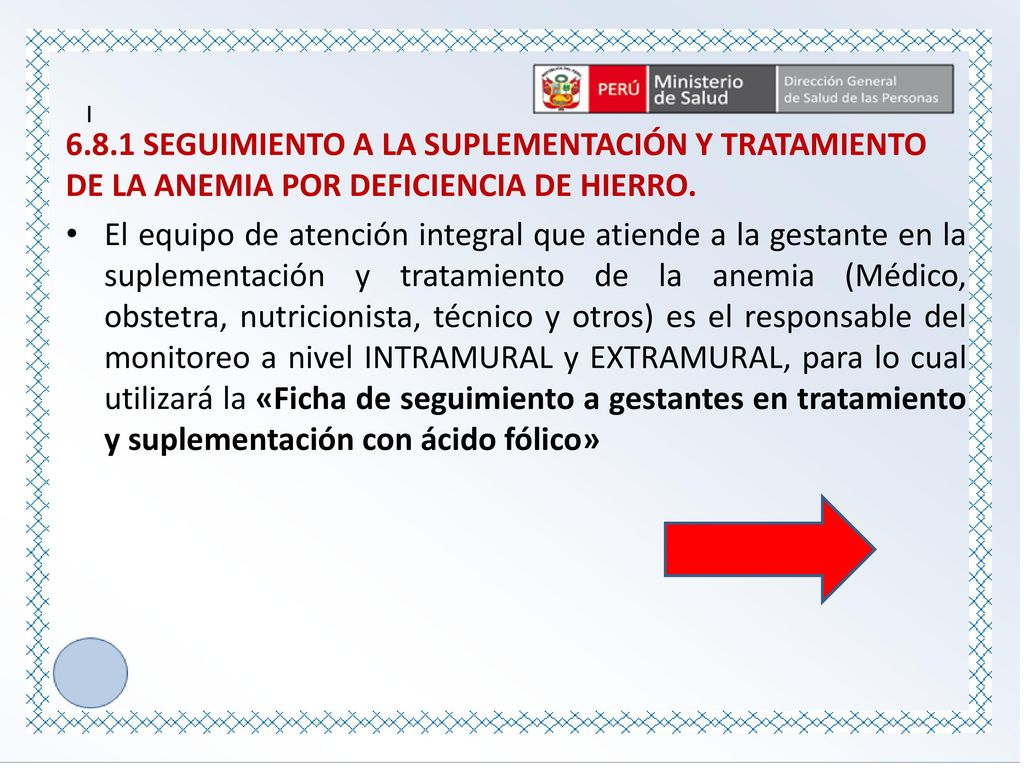 6.8.1 SEGUIMIENTO A LA SUPLEMENTACIÓN Y TRATAMIENTO DE LA ANEMIA POR DEFICIENCIA DE HIERRO.