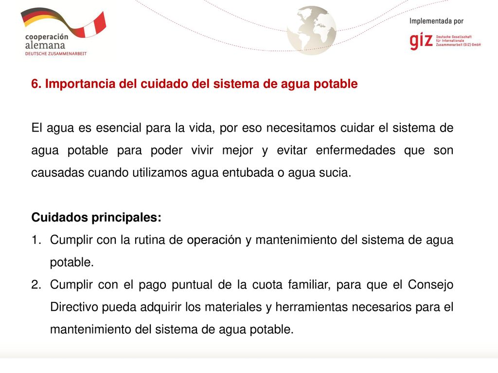 6. Importancia del cuidado del sistema de agua potable