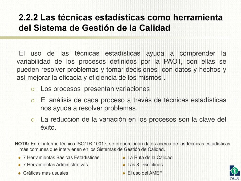 2.2.2 Las técnicas estadísticas como herramienta del Sistema de Gestión de la Calidad