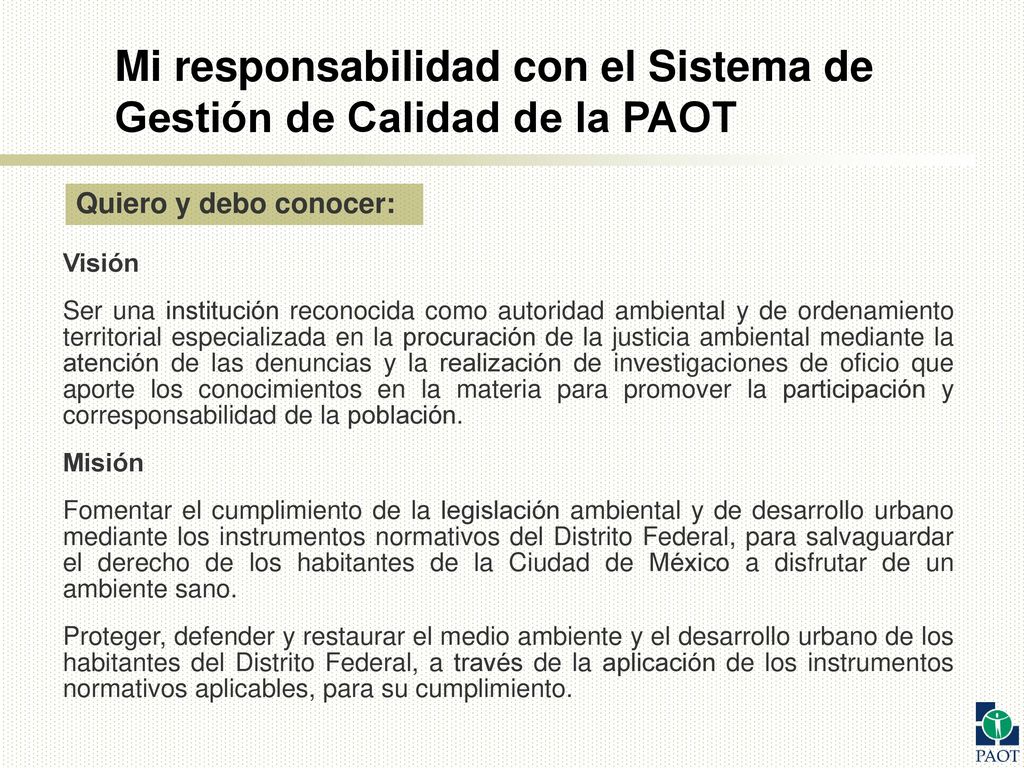 Mi responsabilidad con el Sistema de Gestión de Calidad de la PAOT