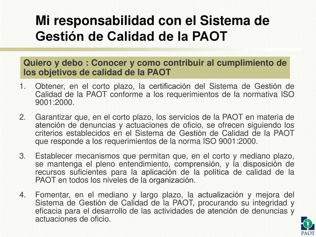 Mi responsabilidad con el Sistema de Gestión de Calidad de la PAOT