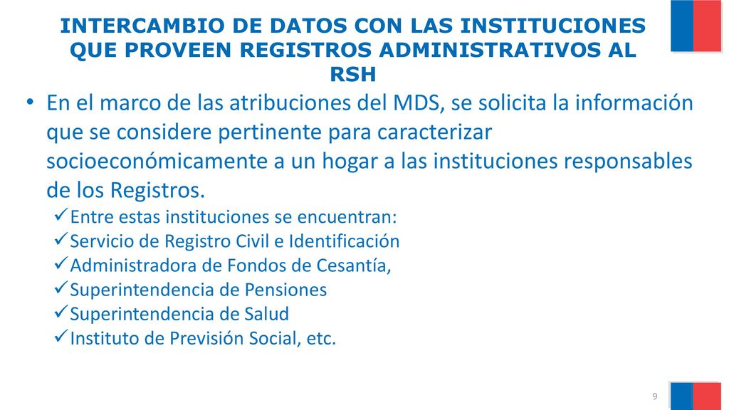 INTERCAMBIO DE DATOS CON LAS INSTITUCIONES QUE PROVEEN REGISTROS ADMINISTRATIVOS AL RSH