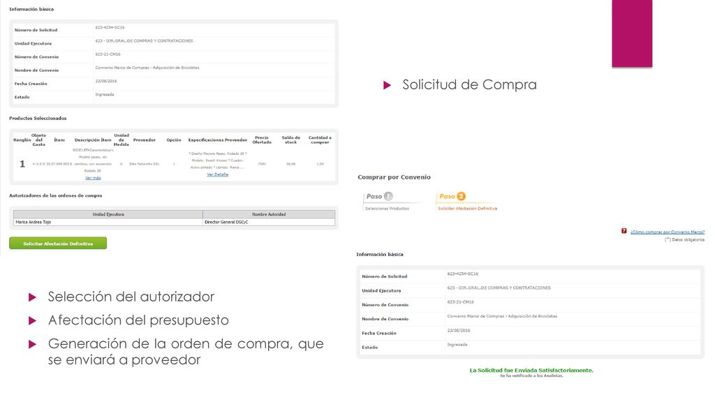 Solicitud de Compra Selección del autorizador. Afectación del presupuesto.