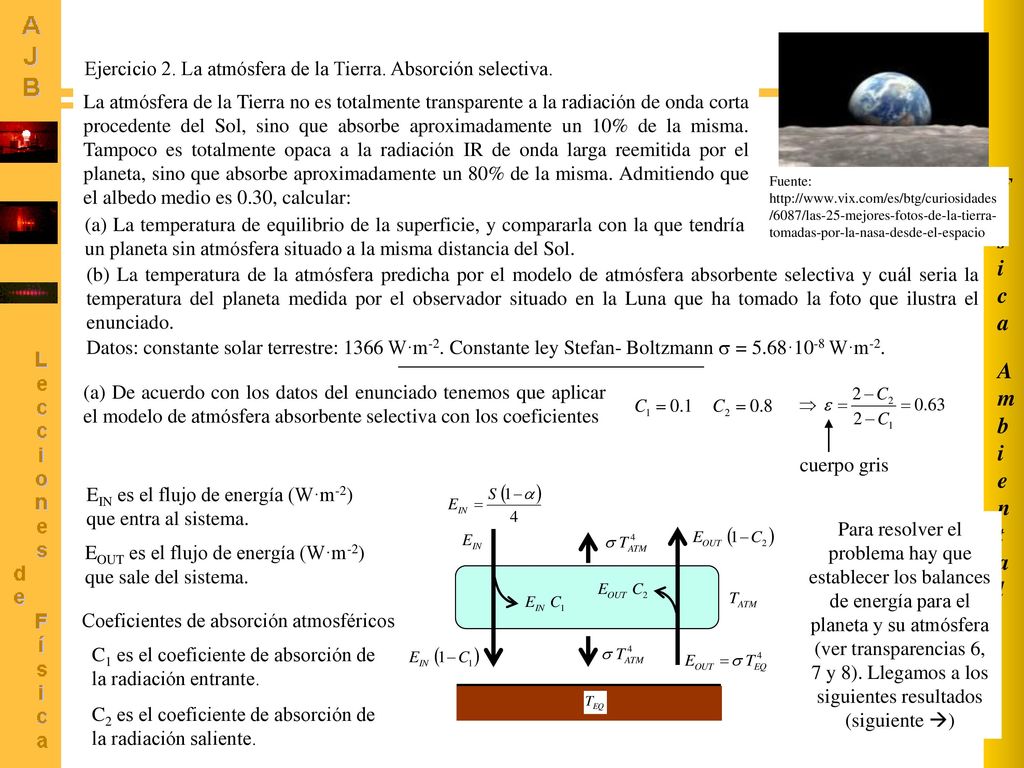 Ambiental Física. Ejercicio 2. La atmósfera de la Tierra. Absorción selectiva.