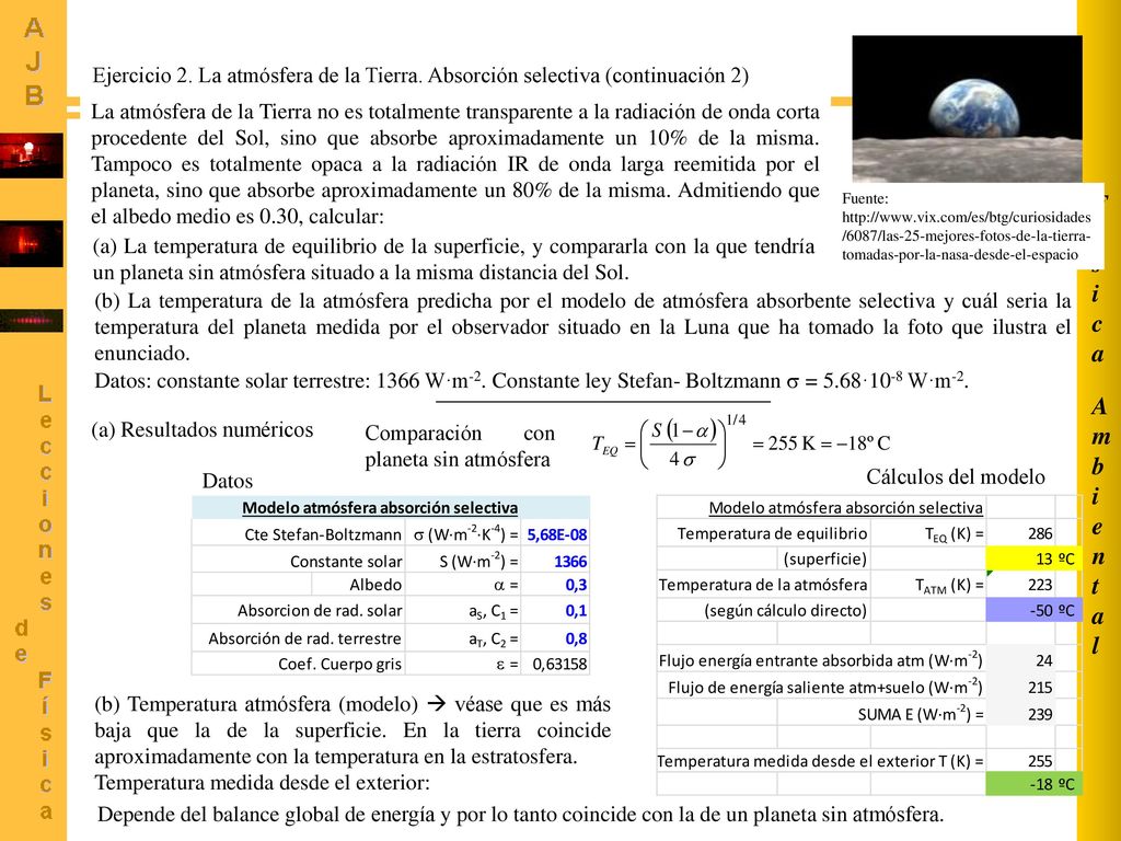 Ambiental Física. Ejercicio 2. La atmósfera de la Tierra. Absorción selectiva (continuación 2)