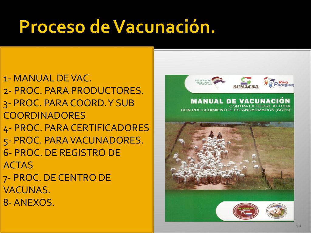 Proceso de Vacunación. 1- MANUAL DE VAC. 2- PROC. PARA PRODUCTORES.