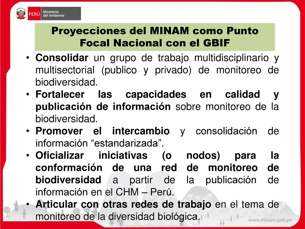 Proyecciones del MINAM como Punto Focal Nacional con el GBIF