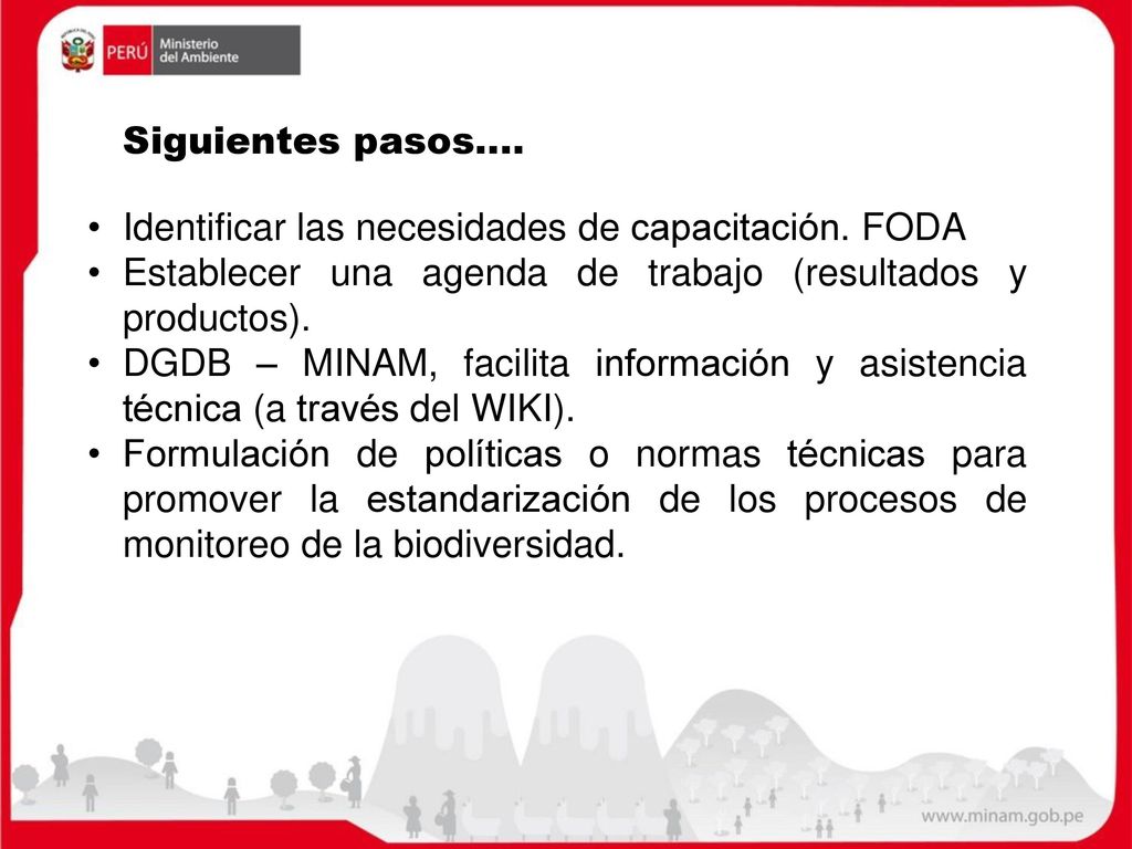 Siguientes pasos…. Identificar las necesidades de capacitación. FODA. Establecer una agenda de trabajo (resultados y productos).