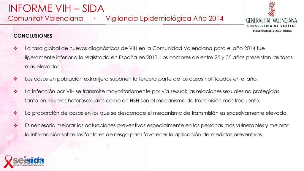 INFORME VIH – SIDA Comunitat Valenciana · Vigilancia Epidemiológica Año 2014