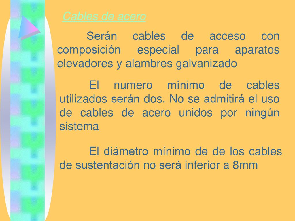Cables de acero Serán cables de acceso con composición especial para aparatos elevadores y alambres galvanizado.