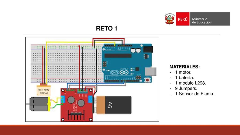 RETO 1 MATERIALES: 1 motor. 1 batería. 1 modulo L Jumpers.