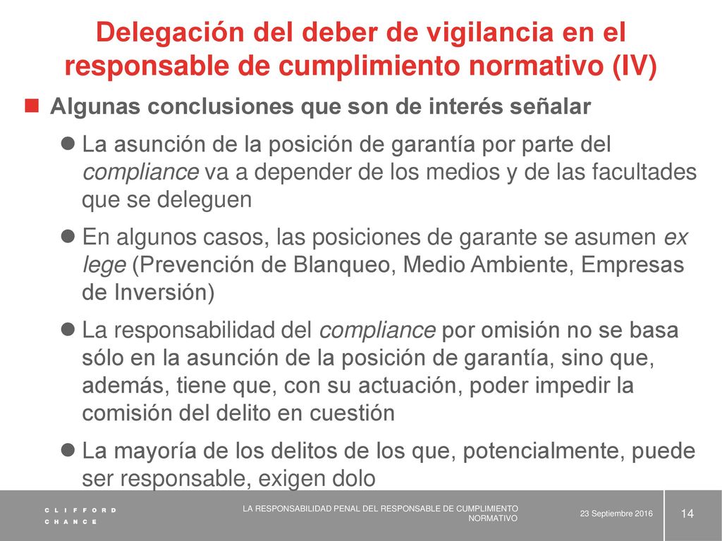 Delegación del deber de vigilancia en el responsable de cumplimiento normativo (IV)