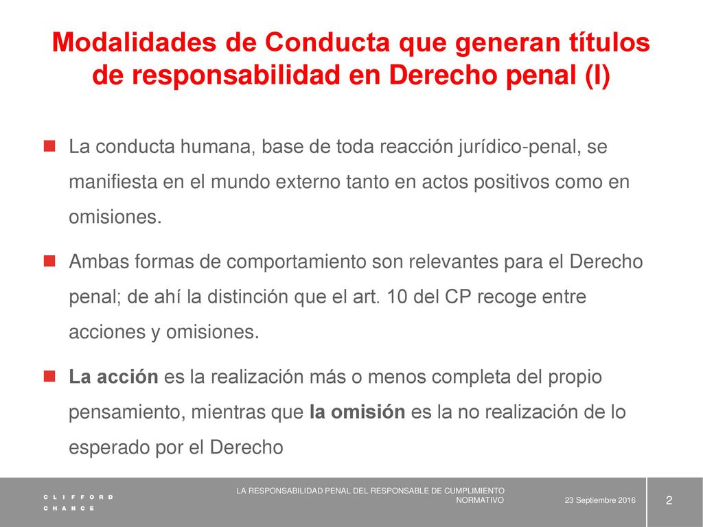 Modalidades de Conducta que generan títulos de responsabilidad en Derecho penal (I)