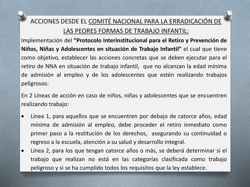 ACCIONES DESDE EL COMITÉ NACIONAL PARA LA ERRADICACIÓN DE LAS PEORES FORMAS DE TRABAJO INFANTIL: