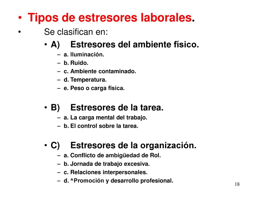 Tipos de estresores laborales.