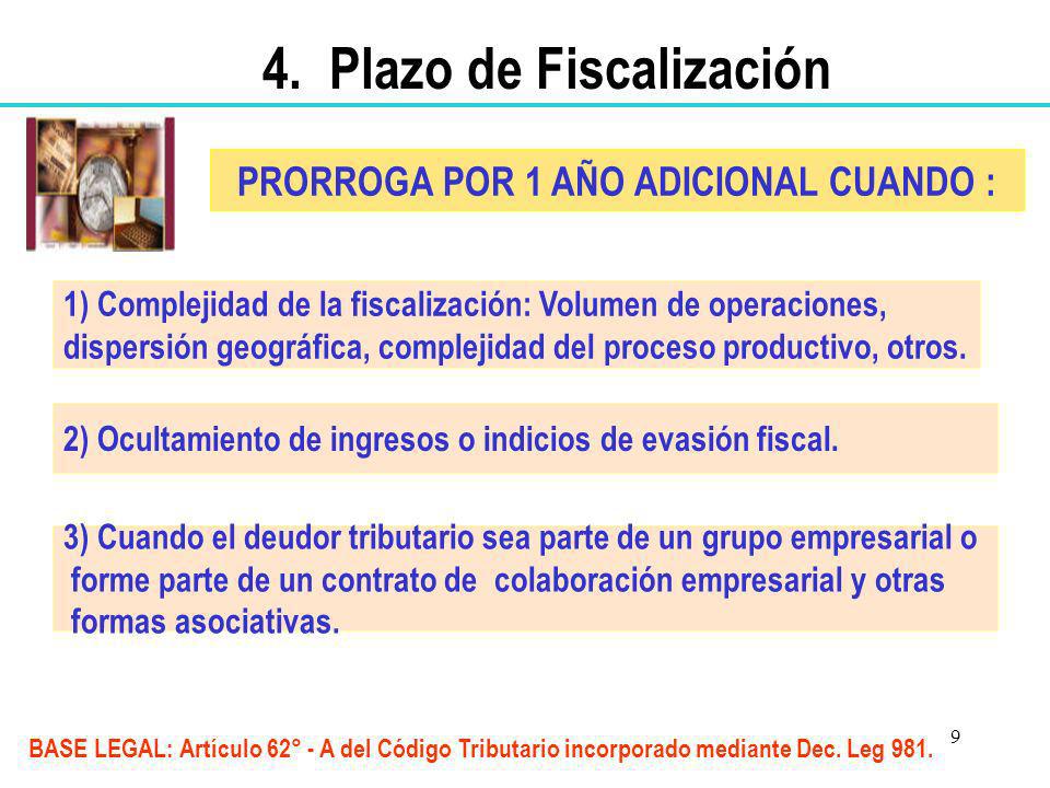 4. Plazo de Fiscalización PRORROGA POR 1 AÑO ADICIONAL CUANDO :