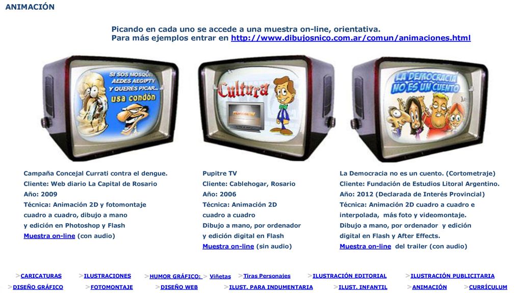 Picando en cada uno se accede a una muestra on-line, orientativa.