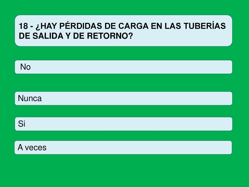 18 - ¿HAY PÉRDIDAS DE CARGA EN LAS TUBERÍAS DE SALIDA Y DE RETORNO