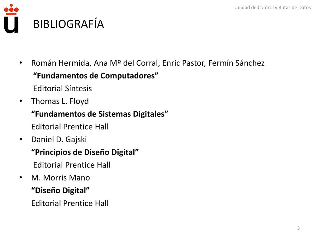 BIBLIOGRAFÍA Román Hermida, Ana Mº del Corral, Enric Pastor, Fermín Sánchez. Fundamentos de Computadores